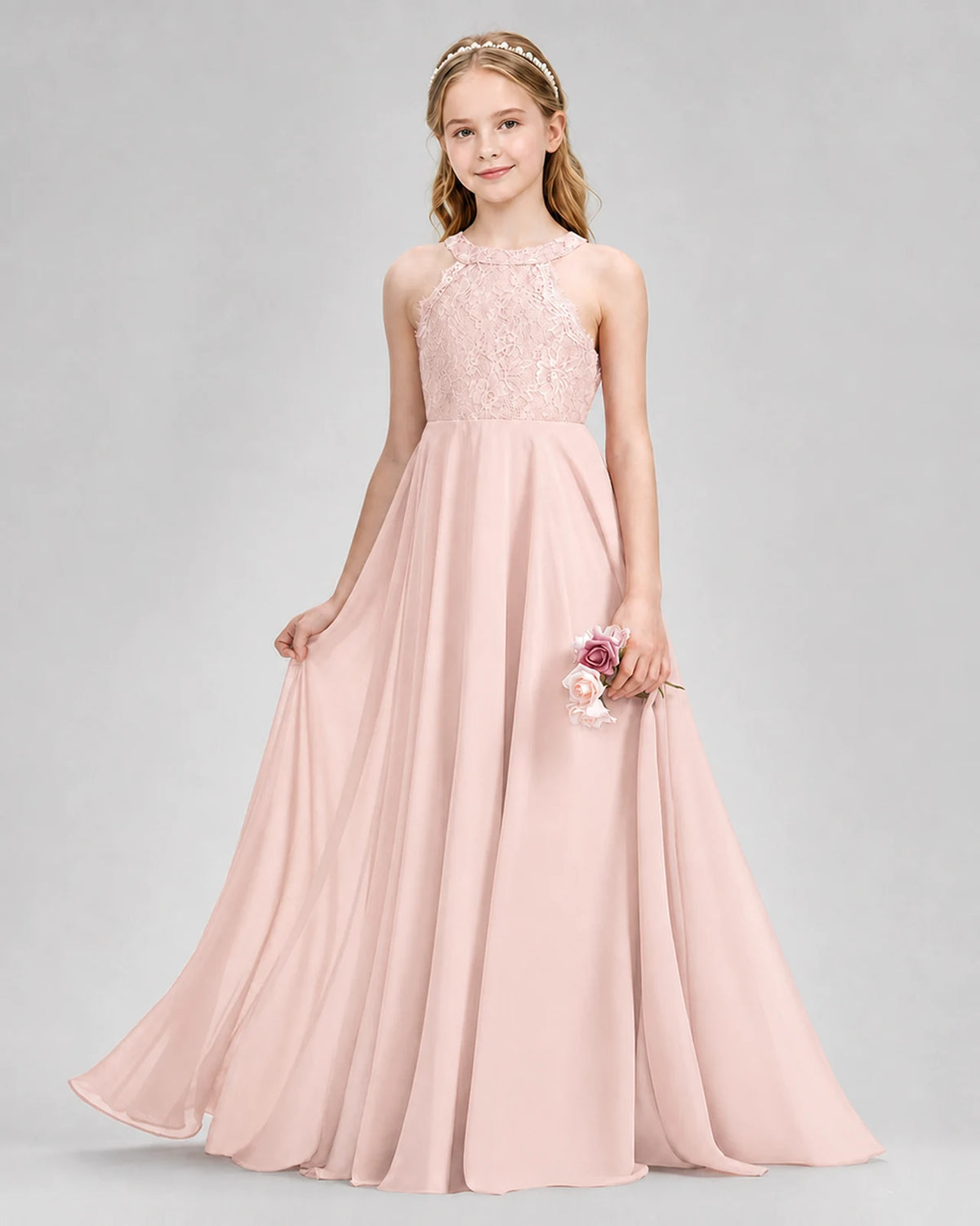 Blush Pink A-line Junior Bridesmaid Dresses Front