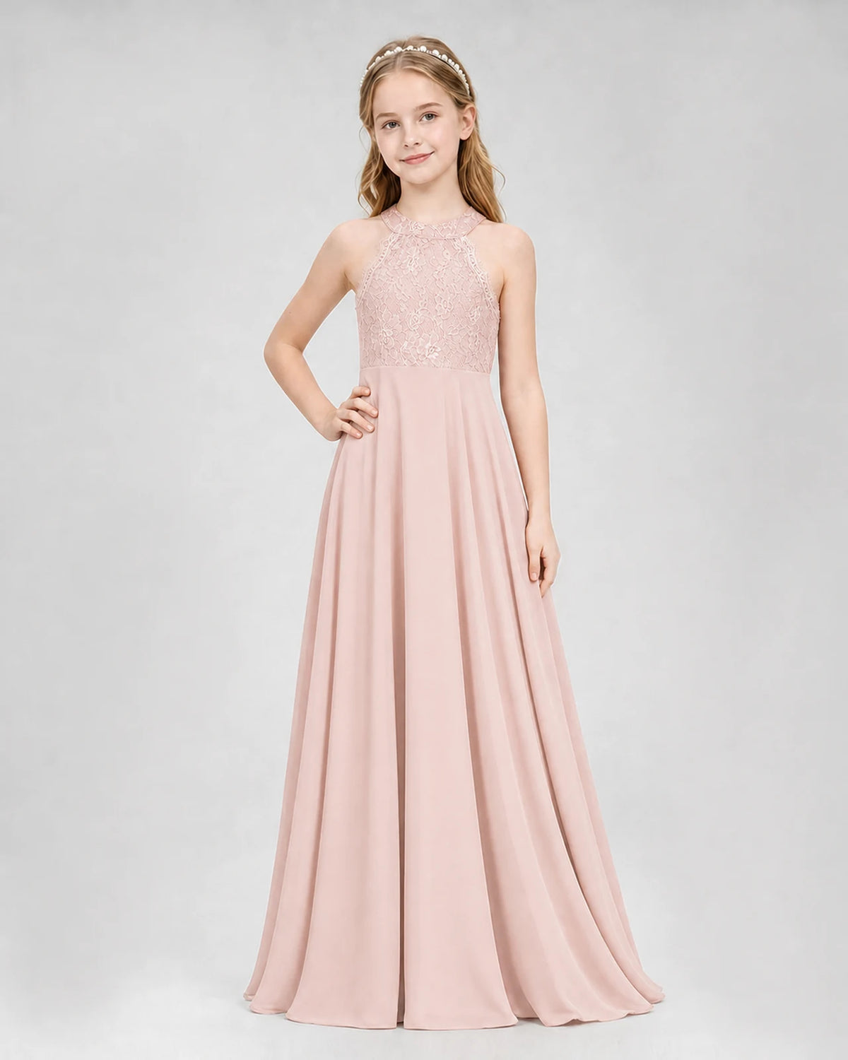 Blush Pink A-line Junior Bridesmaid Dresses Side