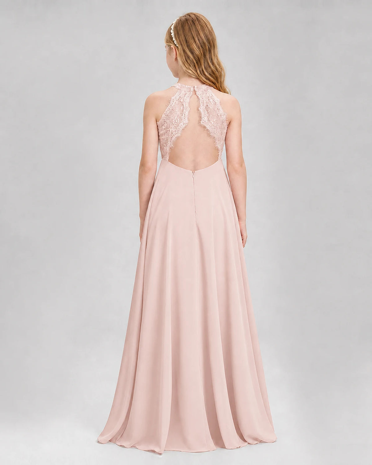 Blush Pink A-line Junior Bridesmaid Dresses Back