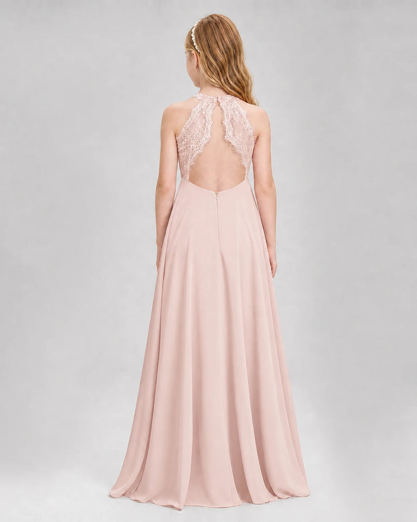Blush Pink A-line Junior Bridesmaid Dresses Back