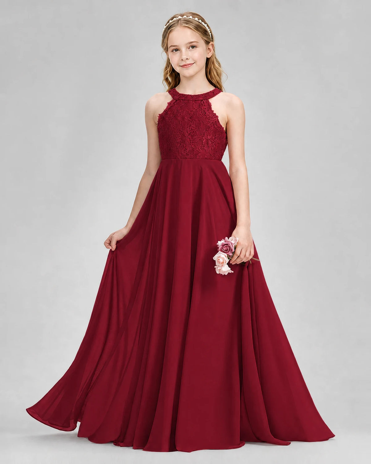 Burgundy A-line Junior Bridesmaid Dresses Front