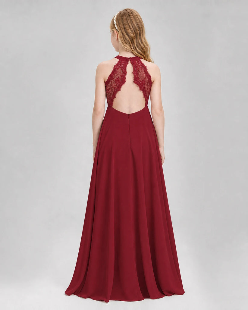 Burgundy A-line Junior Bridesmaid Dresses Back