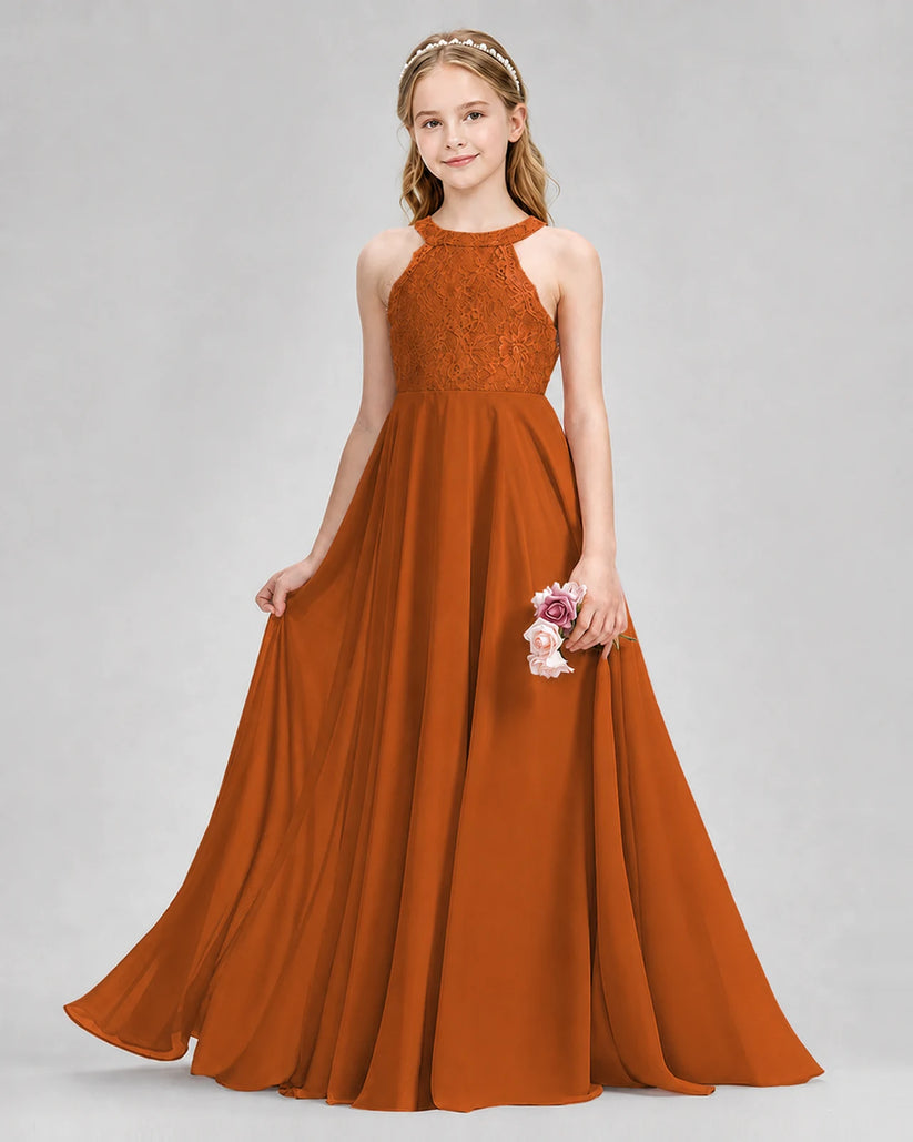 Burnt Orange A-line Junior Bridesmaid Dresses Front