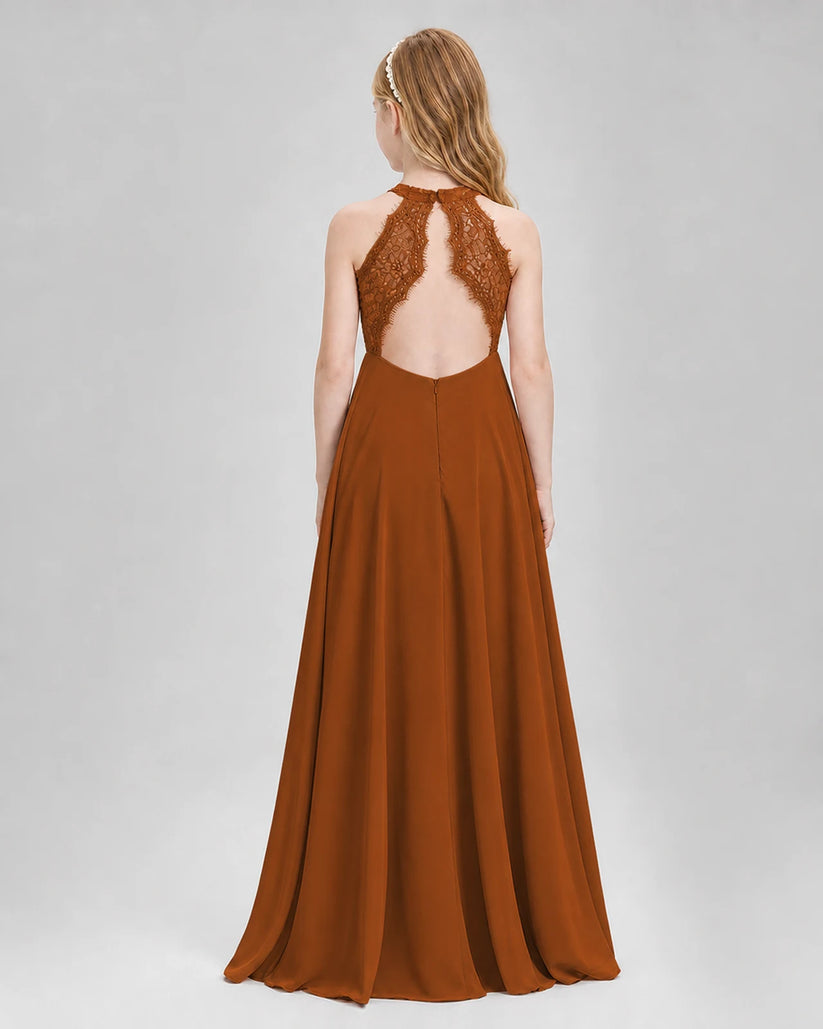 Burnt Orange A-line Junior Bridesmaid Dresses Back
