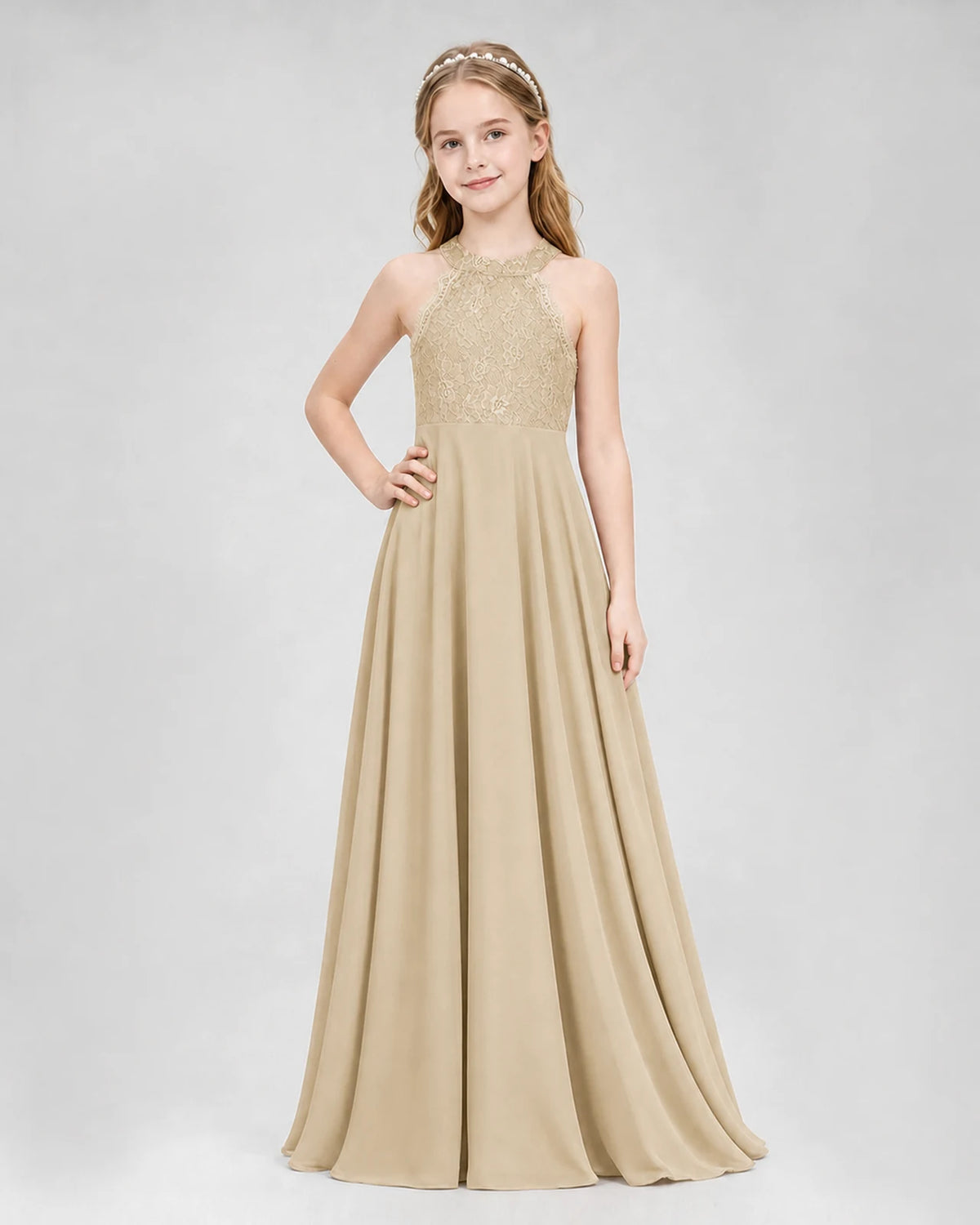 Champagne A-line Junior Bridesmaid Dresses Side