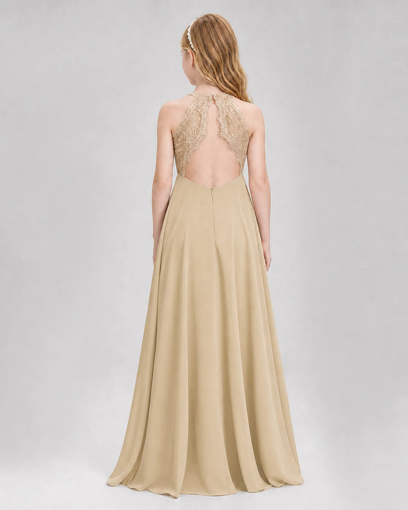 Champagne A-line Junior Bridesmaid Dresses Back