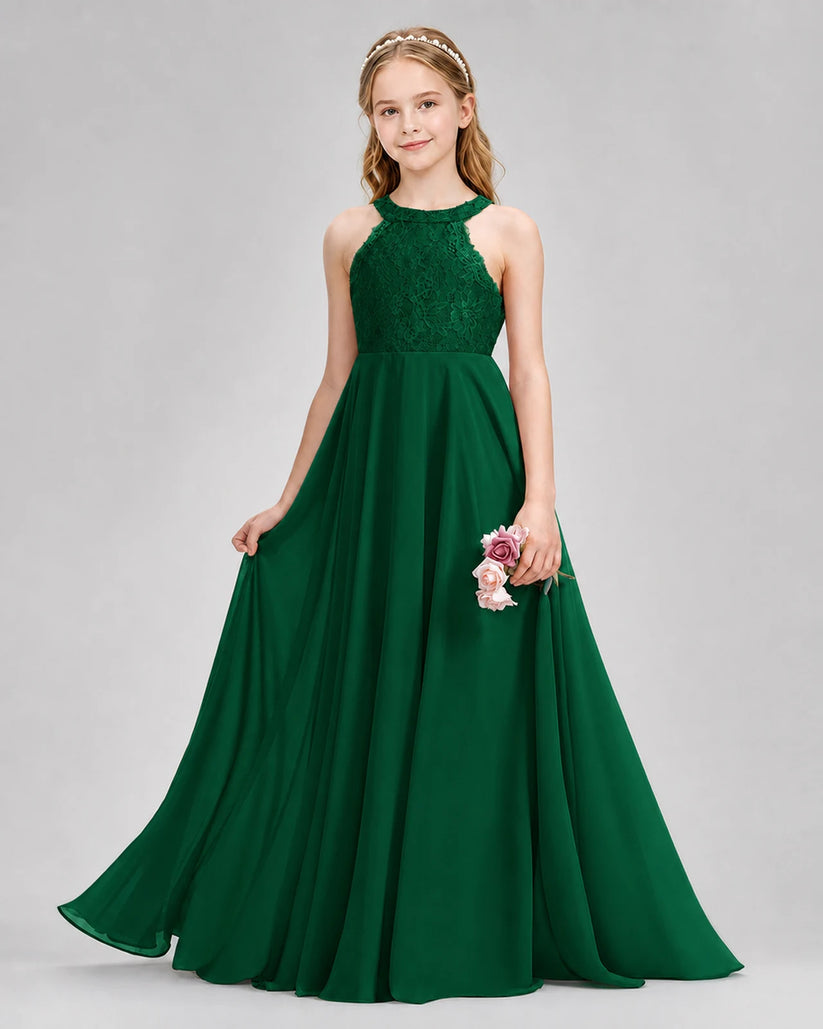 Dark Green A-line Junior Bridesmaid Dresses Front