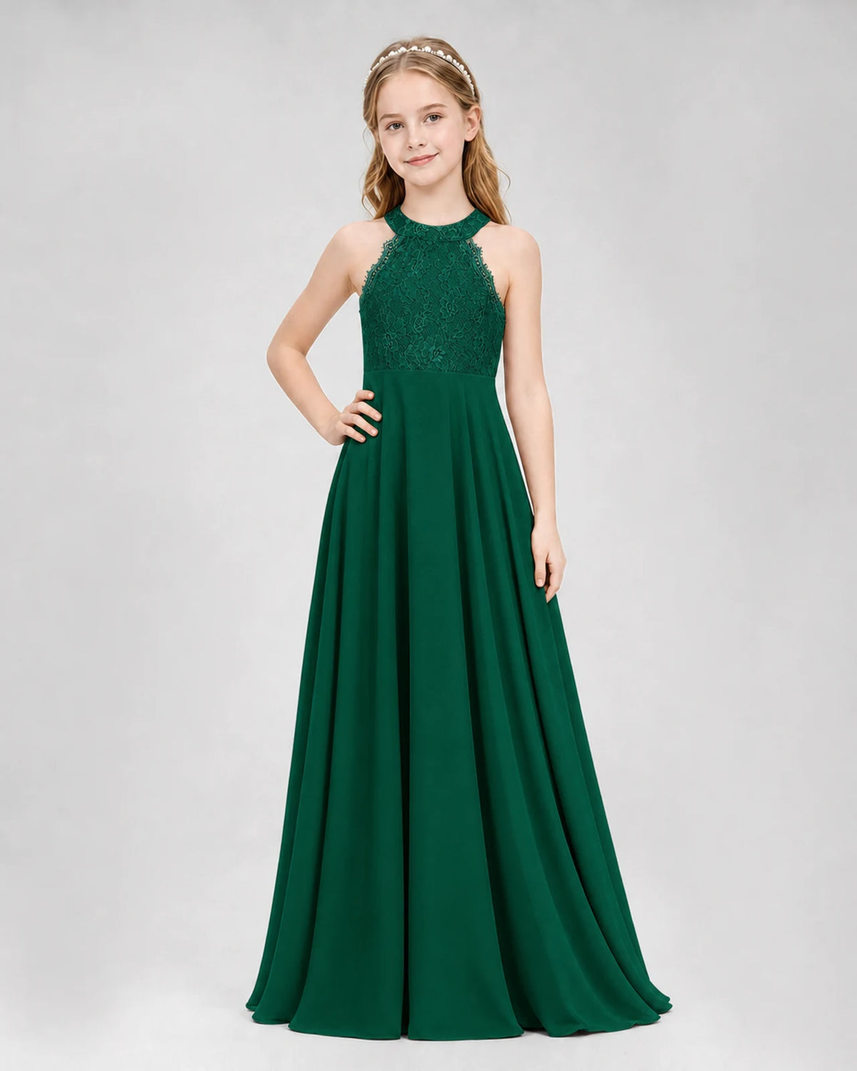 Dark Green A-line Junior Bridesmaid Dresses Side