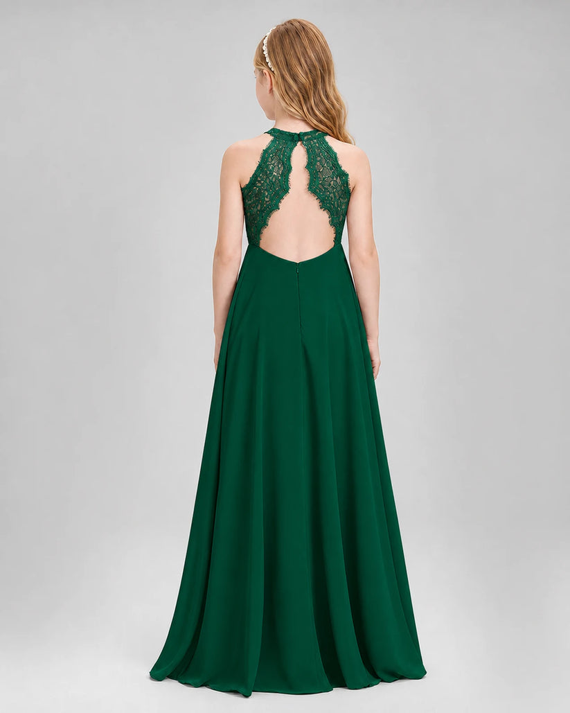 Dark Green A-line Junior Bridesmaid Dresses Back