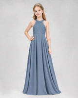 Dusty Blue A-line Junior Bridesmaid Dresses Side