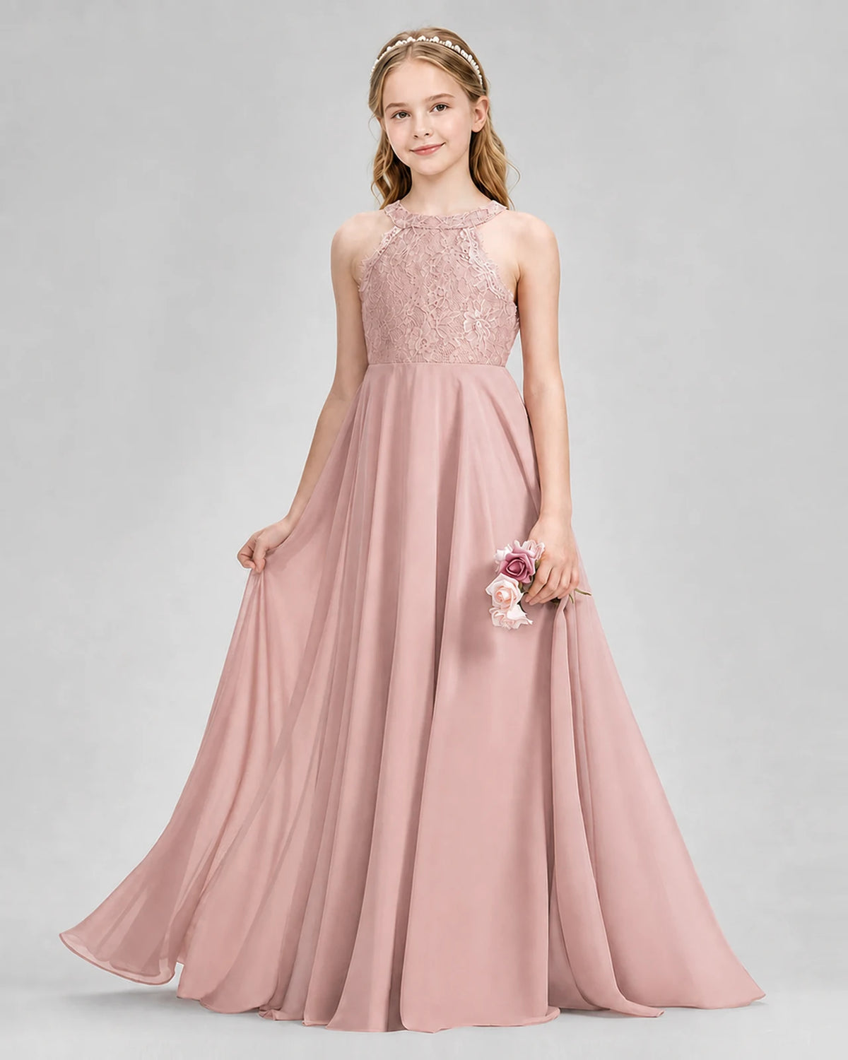 Dusty Rose A-line Junior Bridesmaid Dresses Front