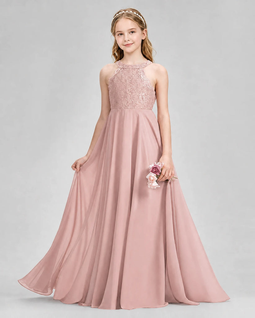 Dusty Rose A-line Junior Bridesmaid Dresses Front