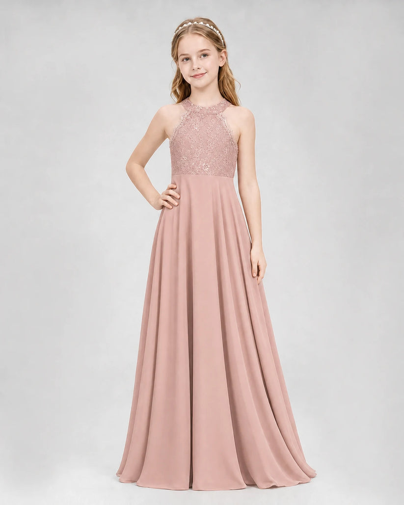 Dusty Rose A-line Junior Bridesmaid Dresses Side