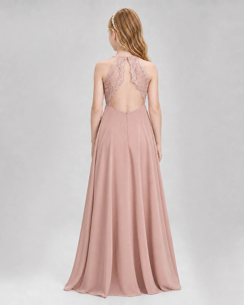 Dusty Rose A-line Junior Bridesmaid Dresses Back
