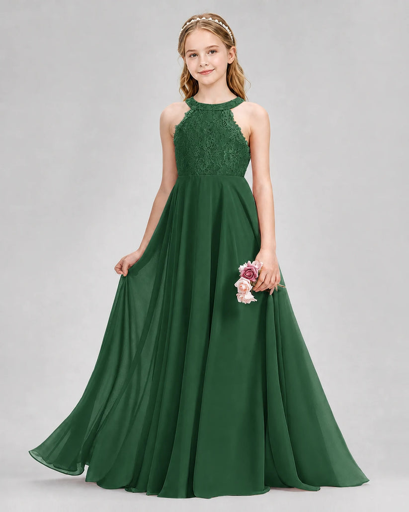 Emerald Green A-line Junior Bridesmaid Dresses Front