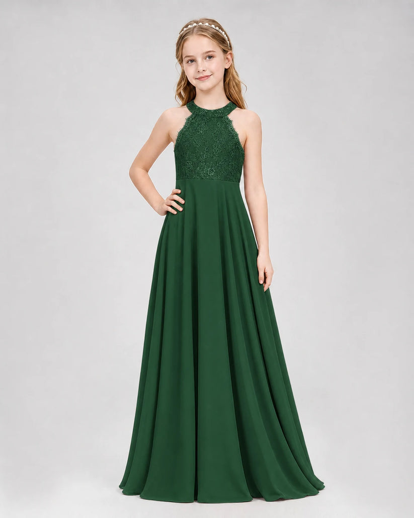 Emerald Green A-line Junior Bridesmaid Dresses Side