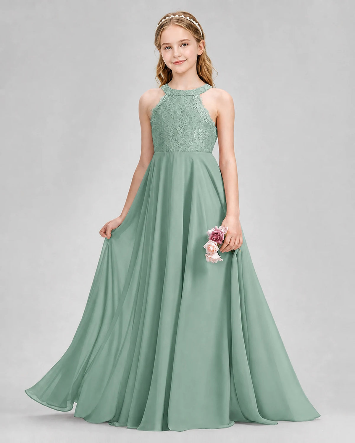 Eucalyptus A-line Junior Bridesmaid Dresses Front