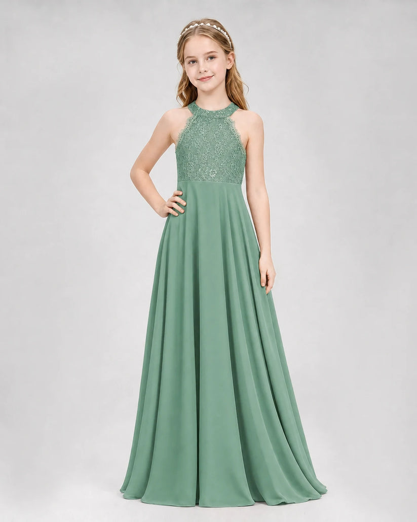 Eucalyptus A-line Junior Bridesmaid Dresses Side