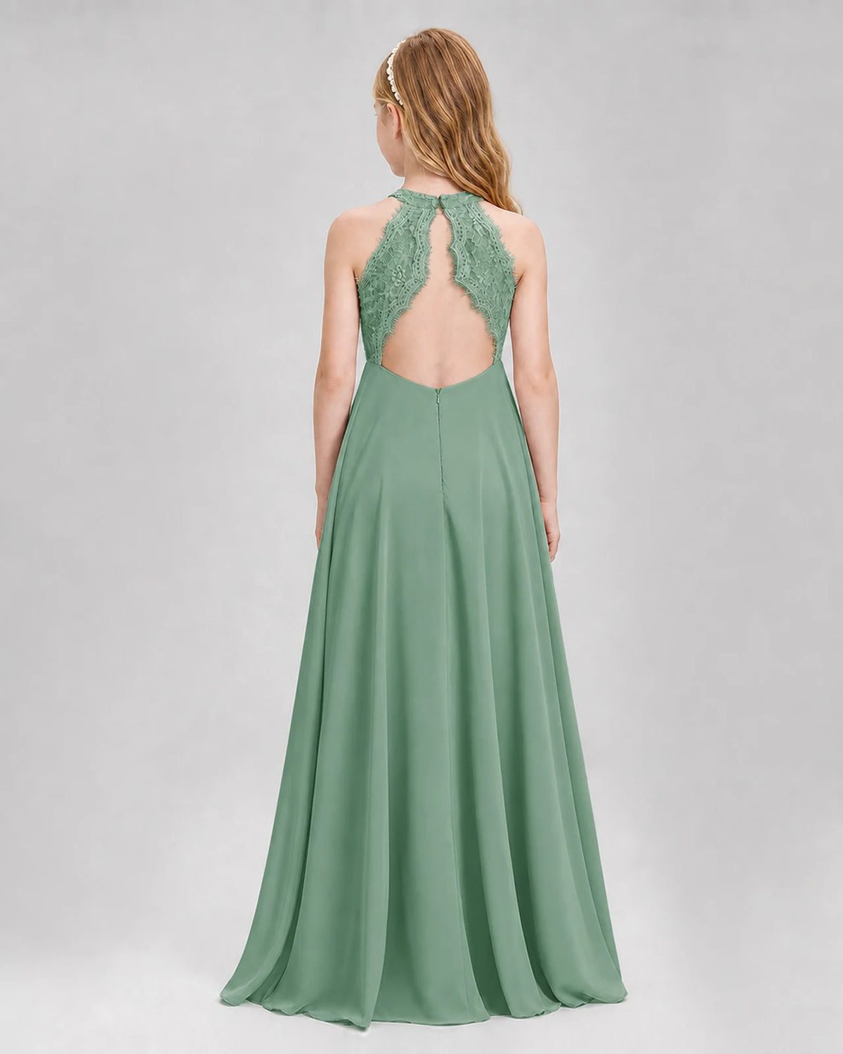 Eucalyptus A-line Junior Bridesmaid Dresses Back