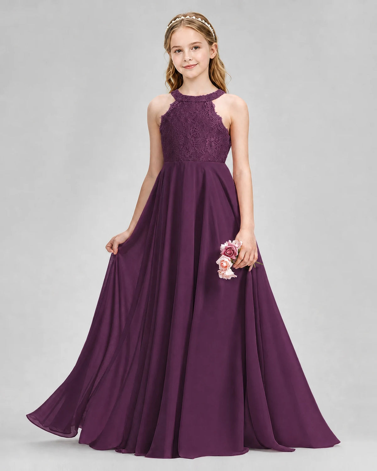 Grape A-line Junior Bridesmaid Dresses Front
