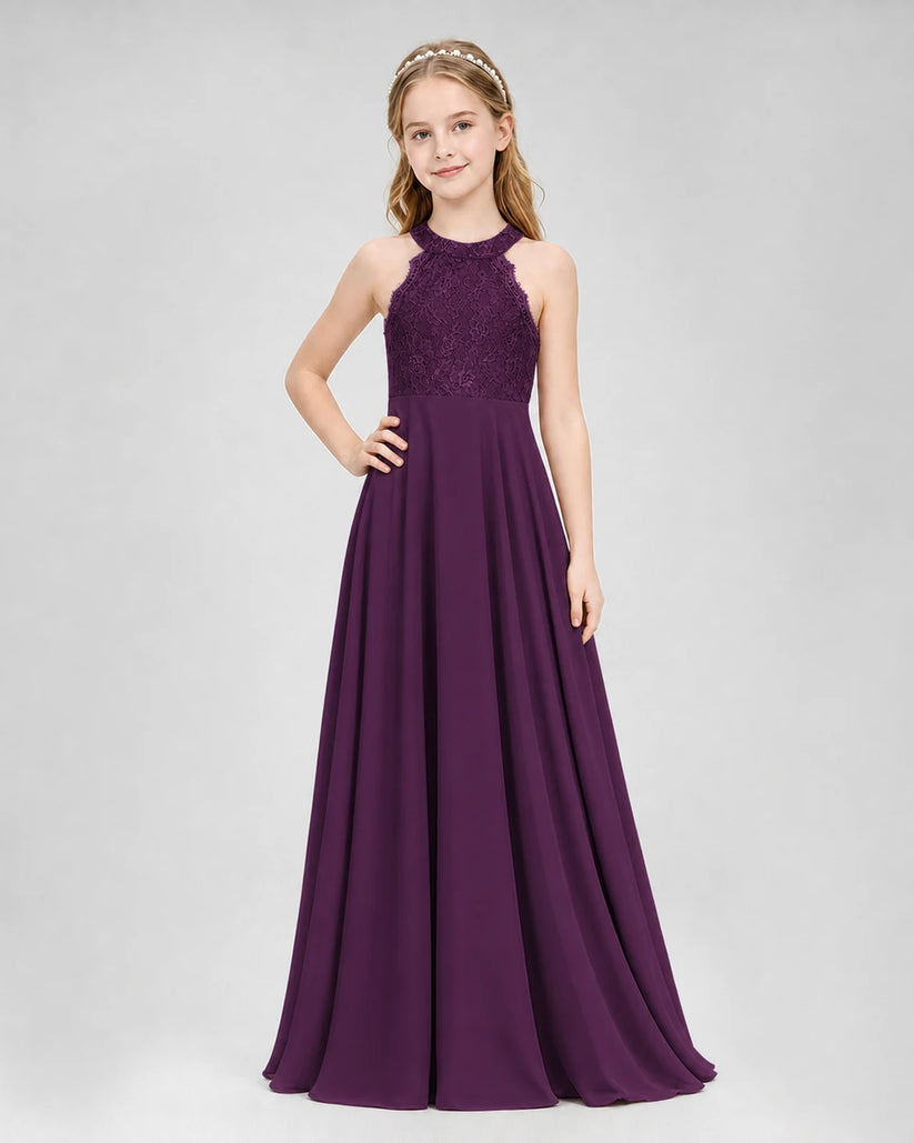 Grape A-line Junior Bridesmaid Dresses Side