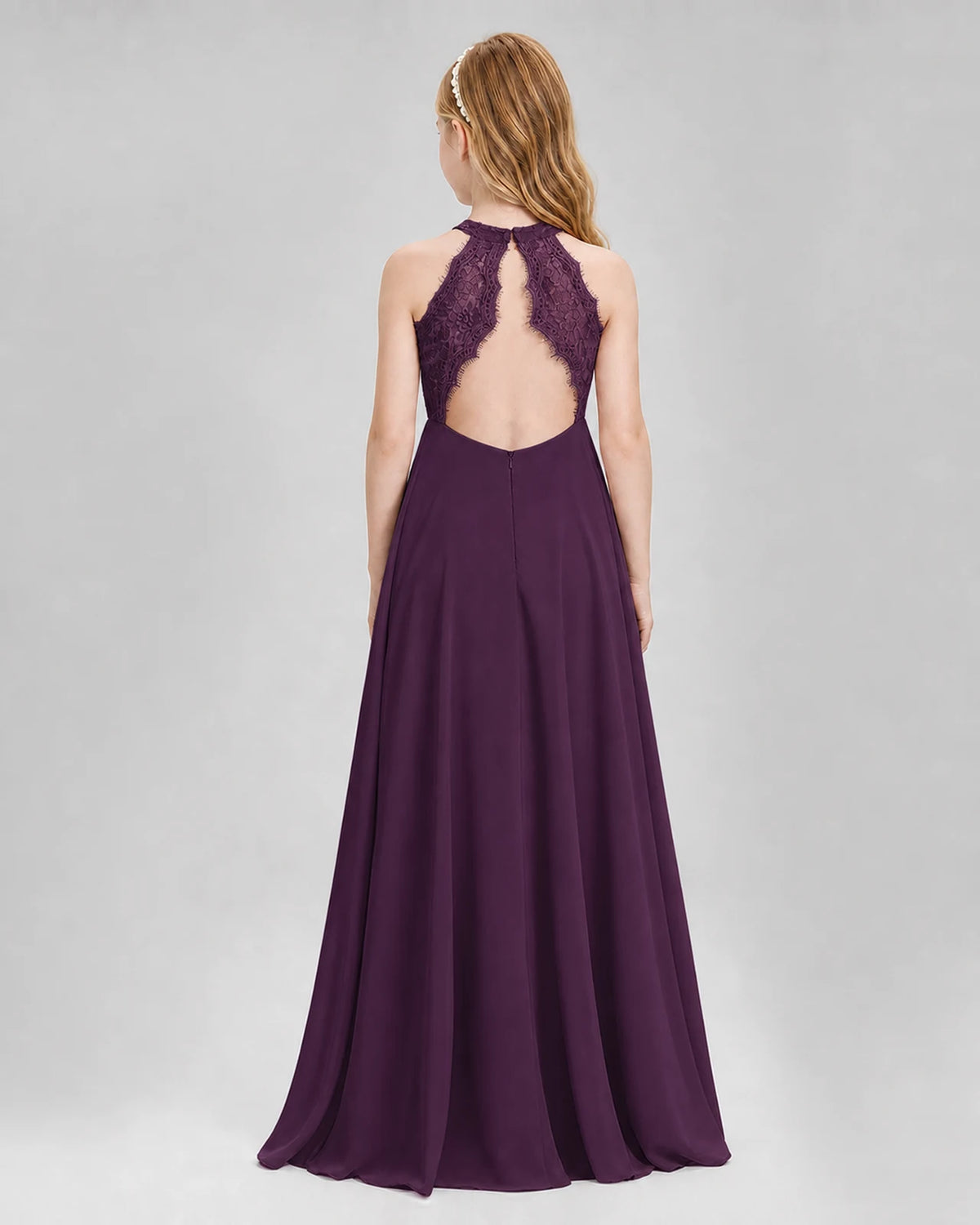 Grape A-line Junior Bridesmaid Dresses Back