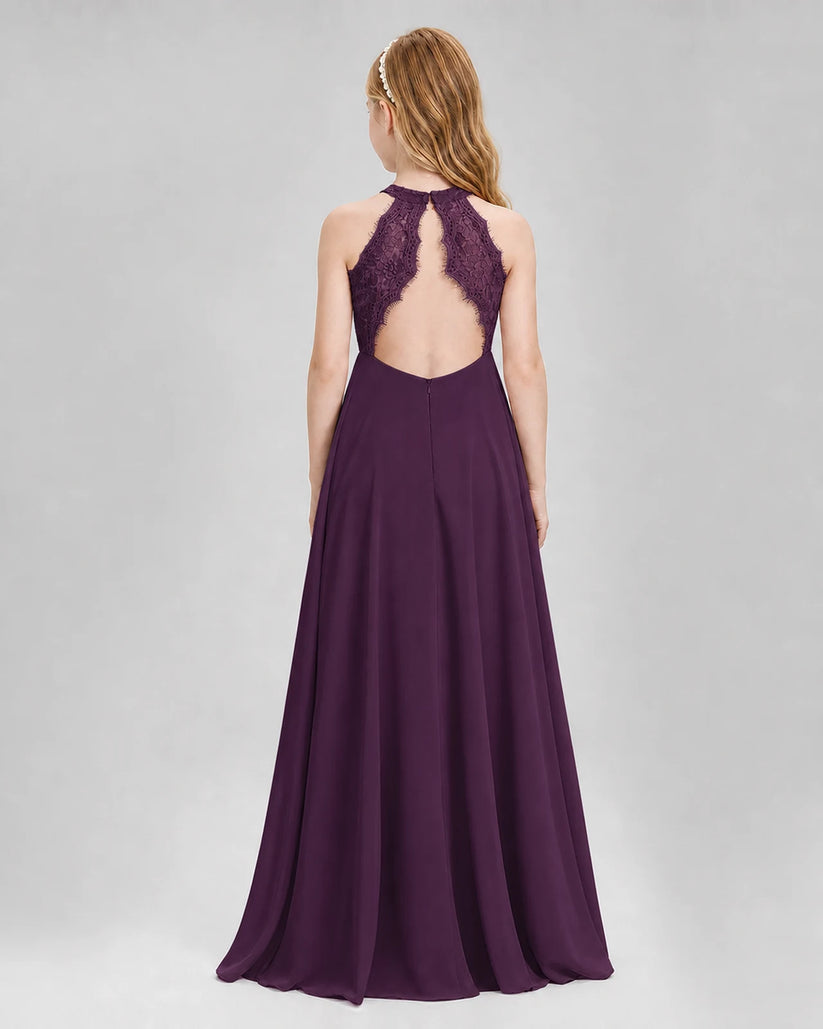Grape A-line Junior Bridesmaid Dresses Back