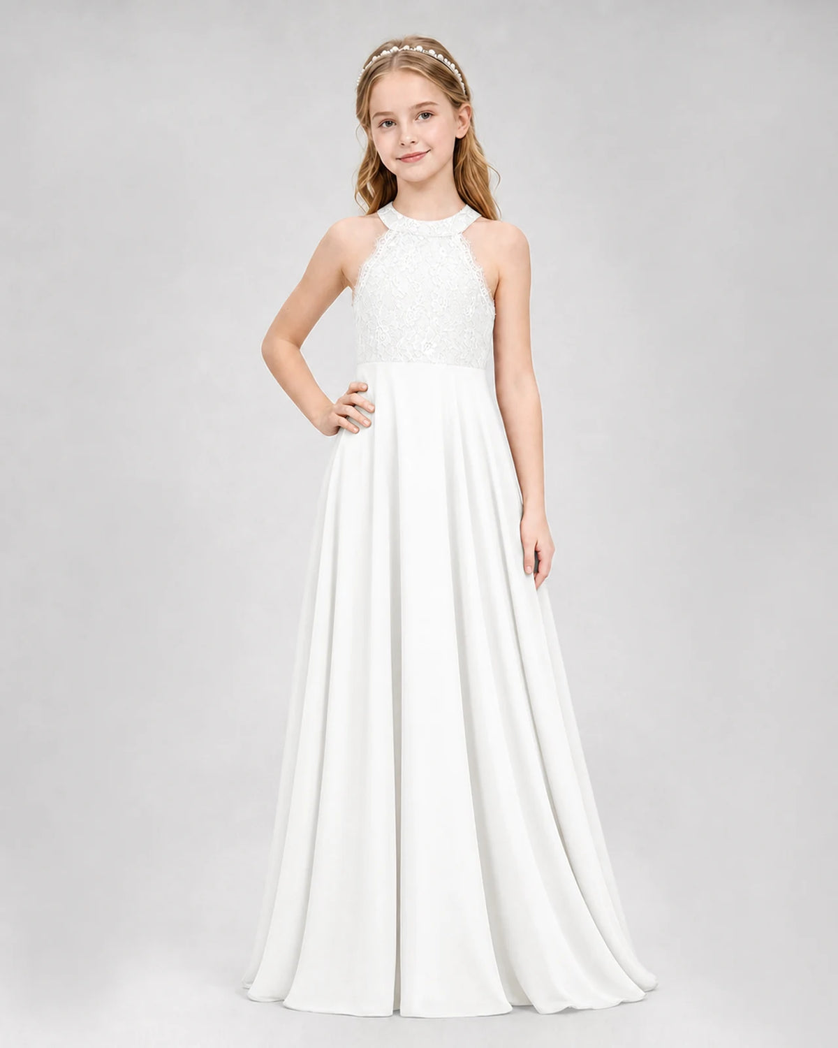 Ivory A-line Junior Bridesmaid Dresses Side