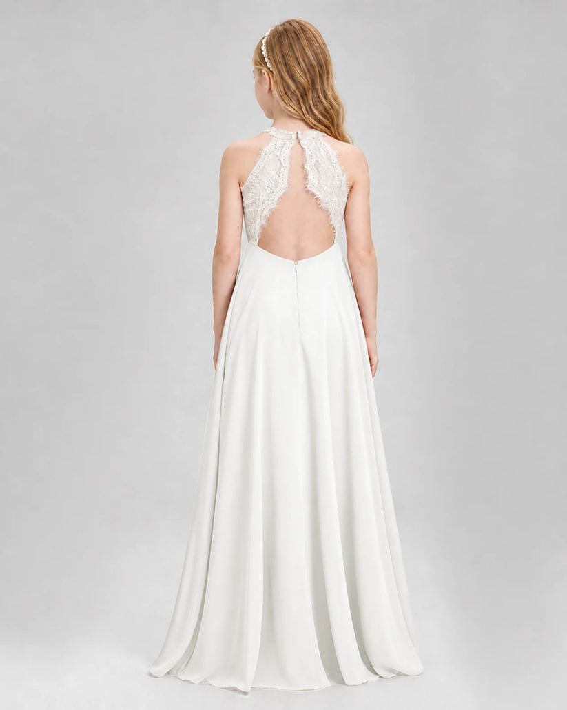 Ivory A-line Junior Bridesmaid Dresses Back