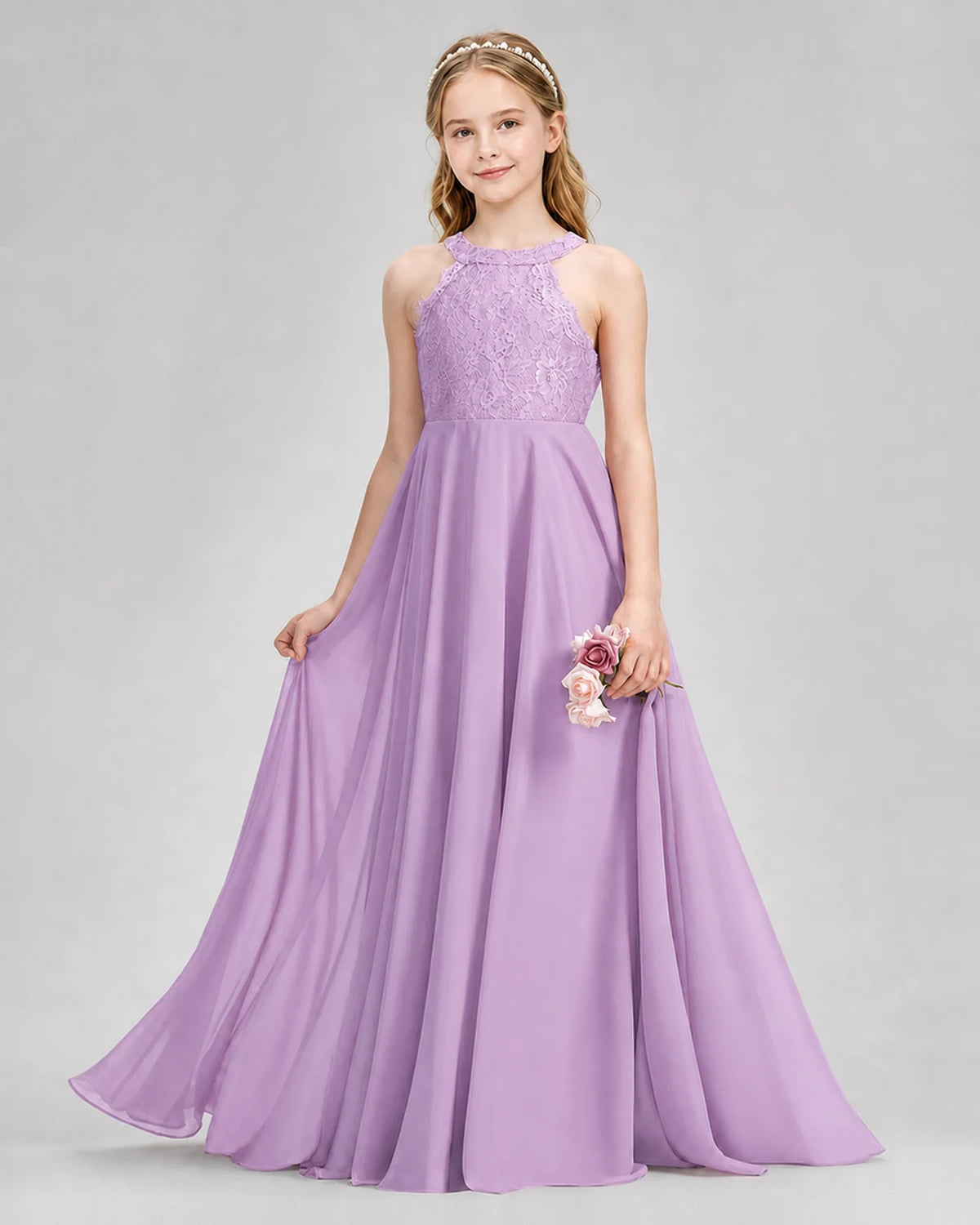 Lilac A-line Junior Bridesmaid Dresses Front