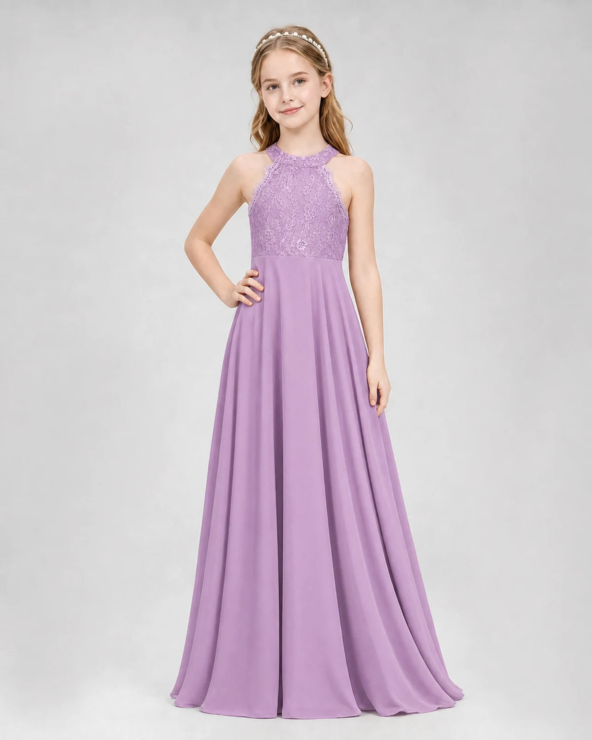 Lilac A-line Junior Bridesmaid Dresses Side