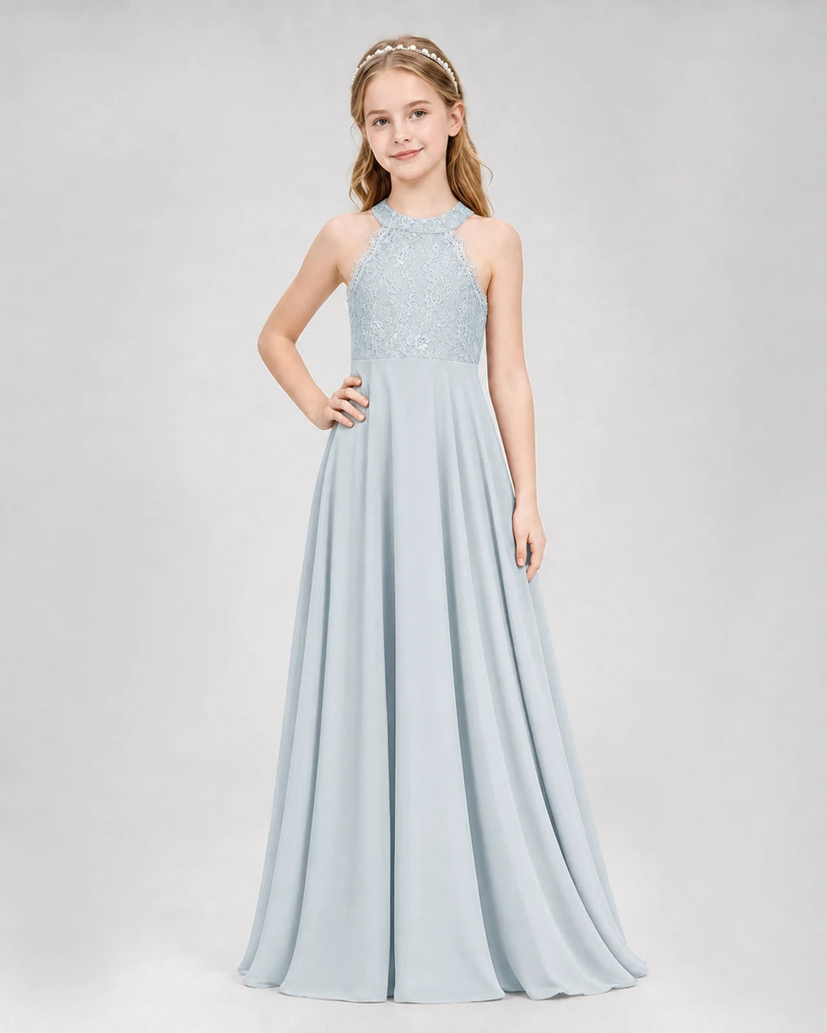 Mist A-line Junior Bridesmaid Dresses Side