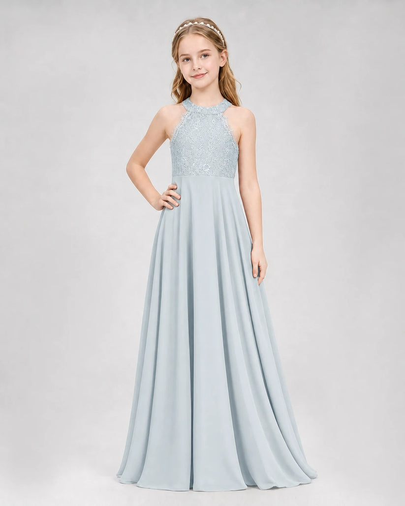 Mist A-line Junior Bridesmaid Dresses Side