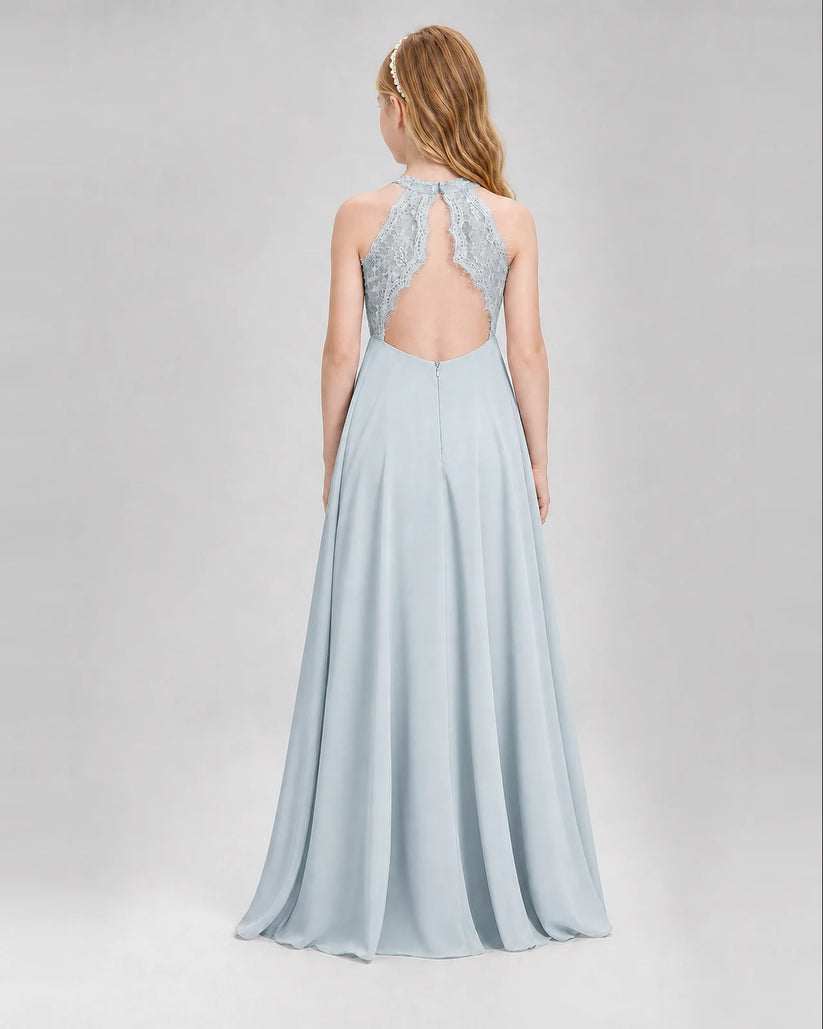 Mist A-line Junior Bridesmaid Dresses Back