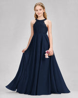 Navy Blue A-line Junior Bridesmaid Dresses Front