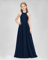 Navy Blue A-line Junior Bridesmaid Dresses Side