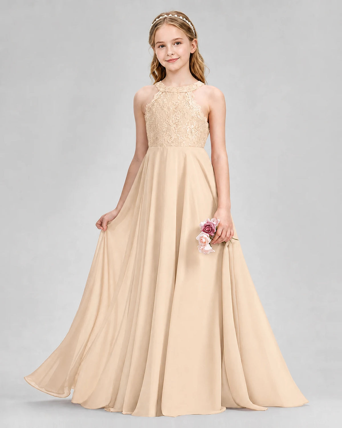 Peach A-line Junior Bridesmaid Dresses Front