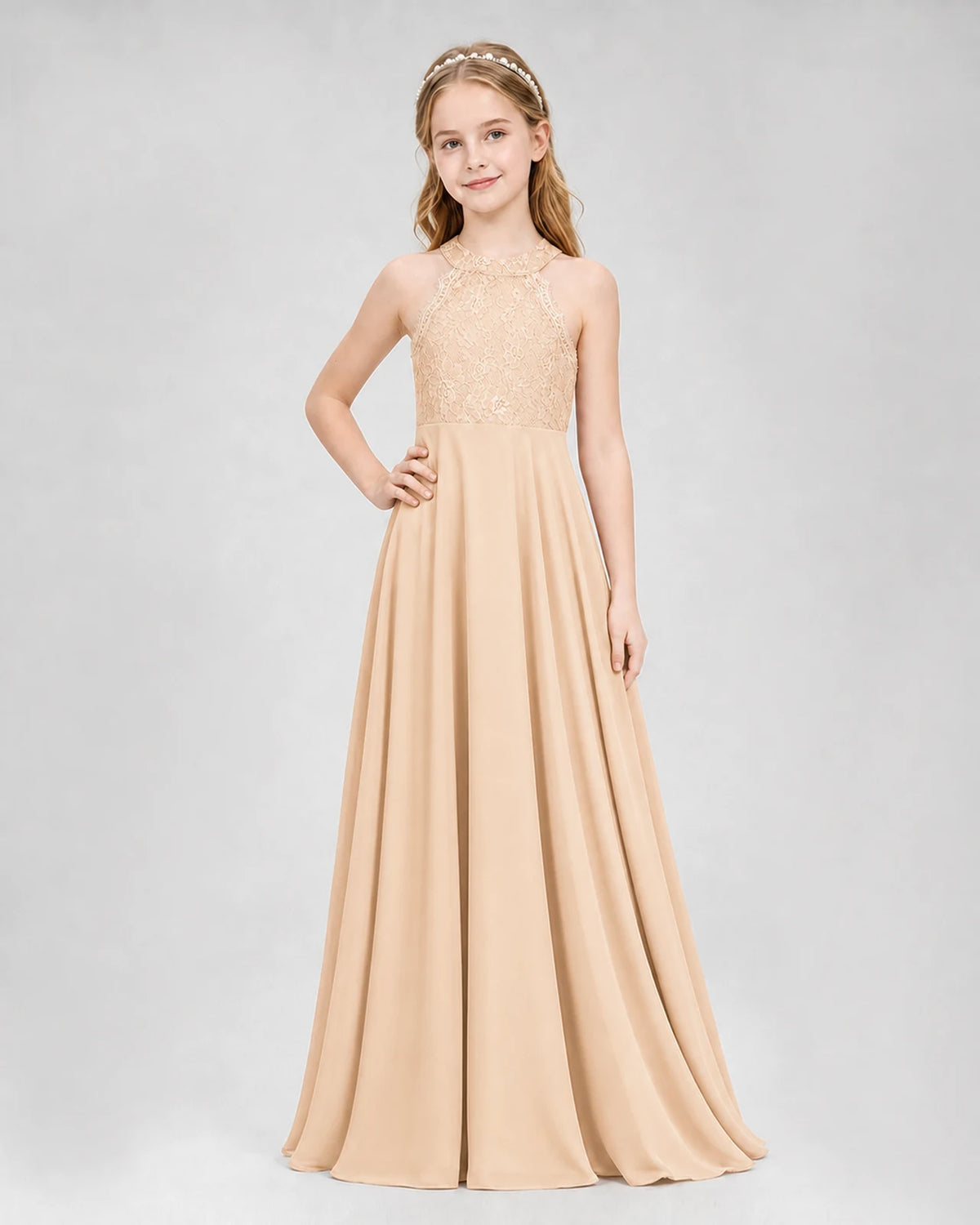 Peach A-line Junior Bridesmaid Dresses Side