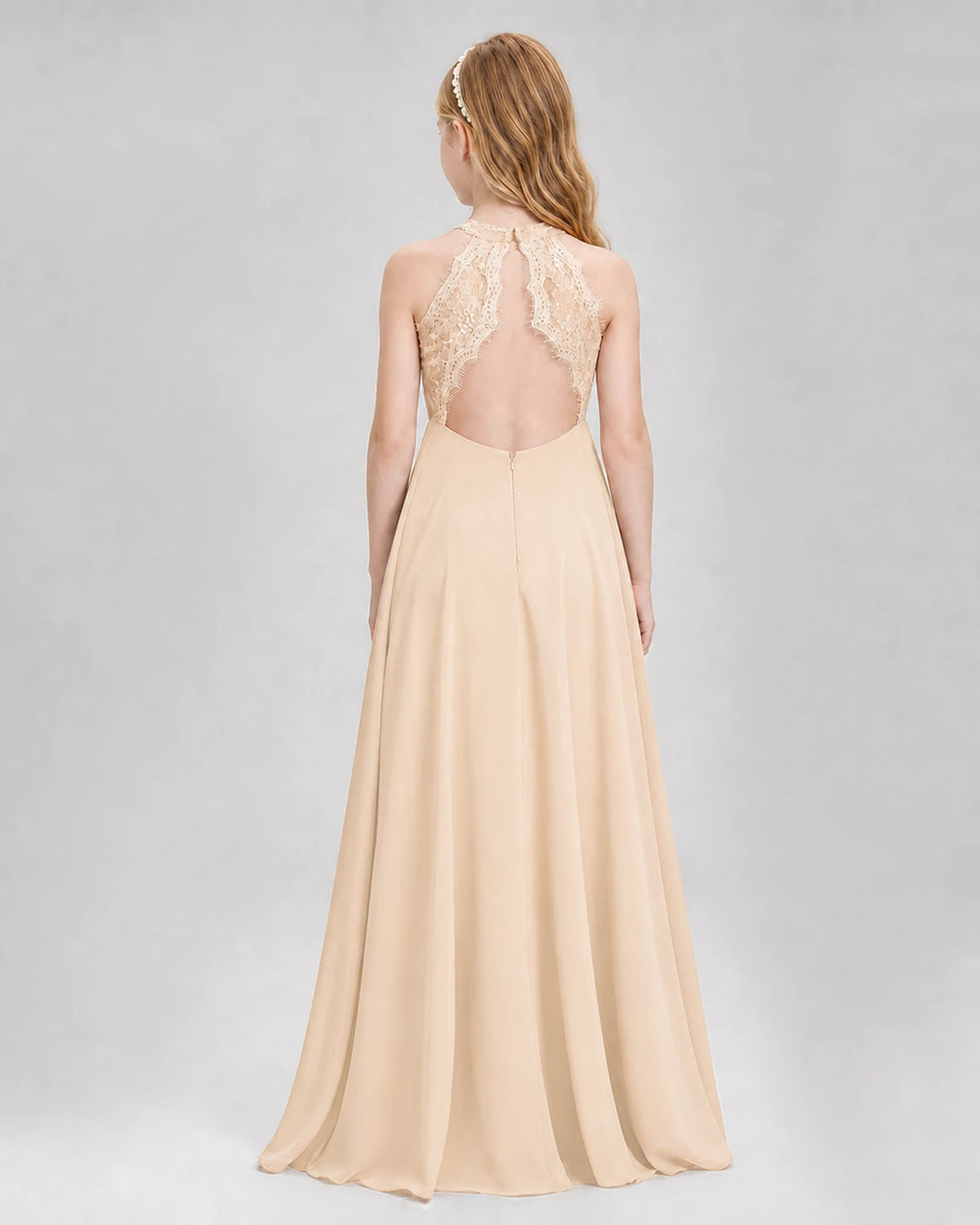 Peach A-line Junior Bridesmaid Dresses Back