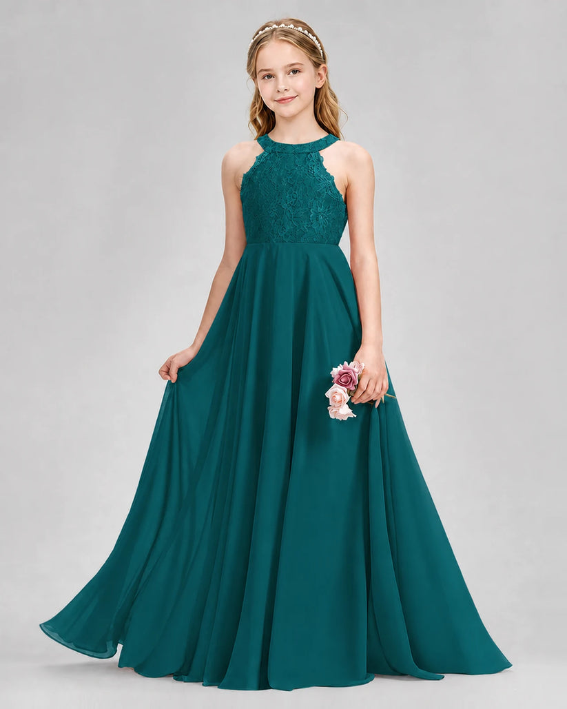 Peacock A-line Junior Bridesmaid Dresses Front