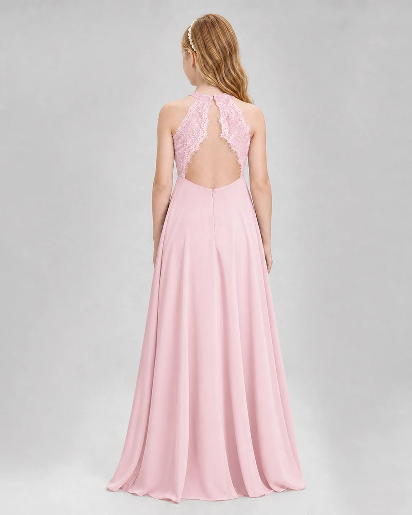 Pink A-line Junior Bridesmaid Dresses Back