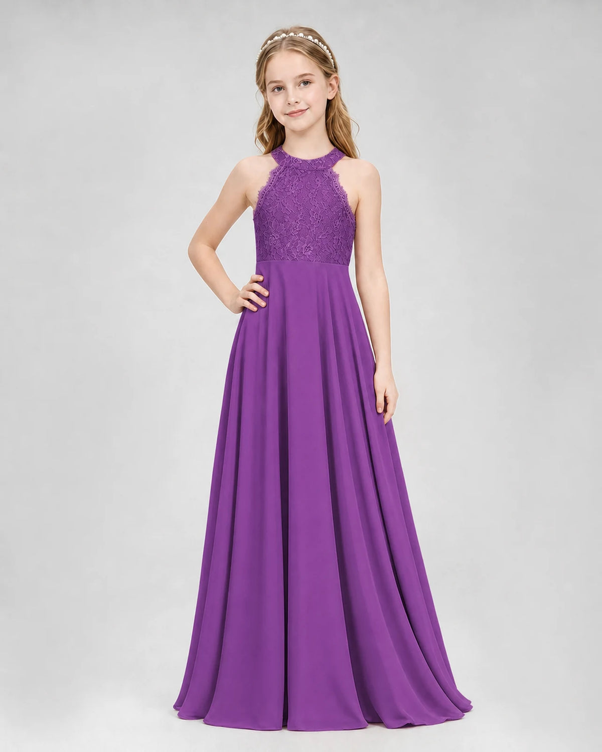 Purple A-line Junior Bridesmaid Dresses Side