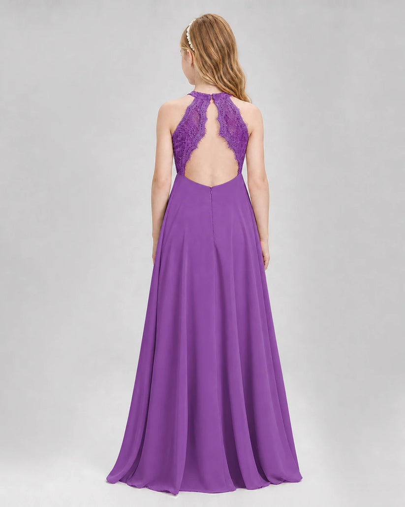Purple A-line Junior Bridesmaid Dresses Back