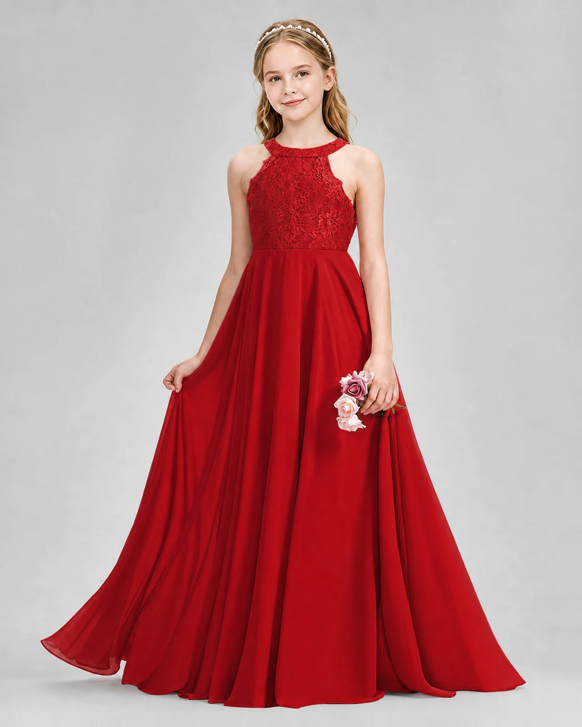 Red A-line Junior Bridesmaid Dresses Front