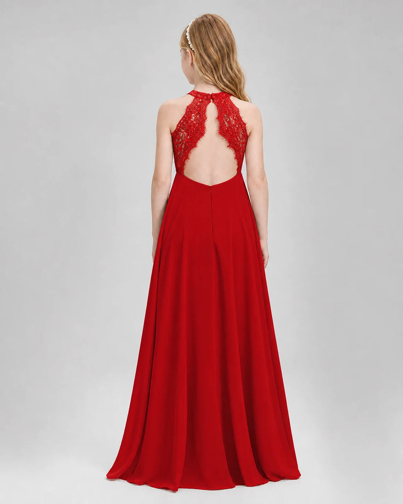 Red A-line Junior Bridesmaid Dresses Back
