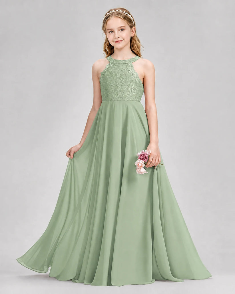 Sage Green A-line Junior Bridesmaid Dresses Front