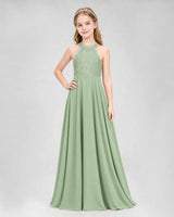 Sage Green A-line Junior Bridesmaid Dresses Side