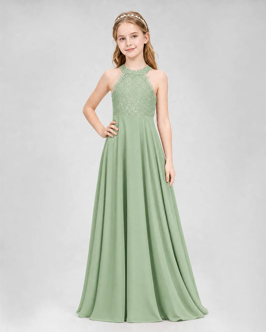 Sage Green A-line Junior Bridesmaid Dresses Side