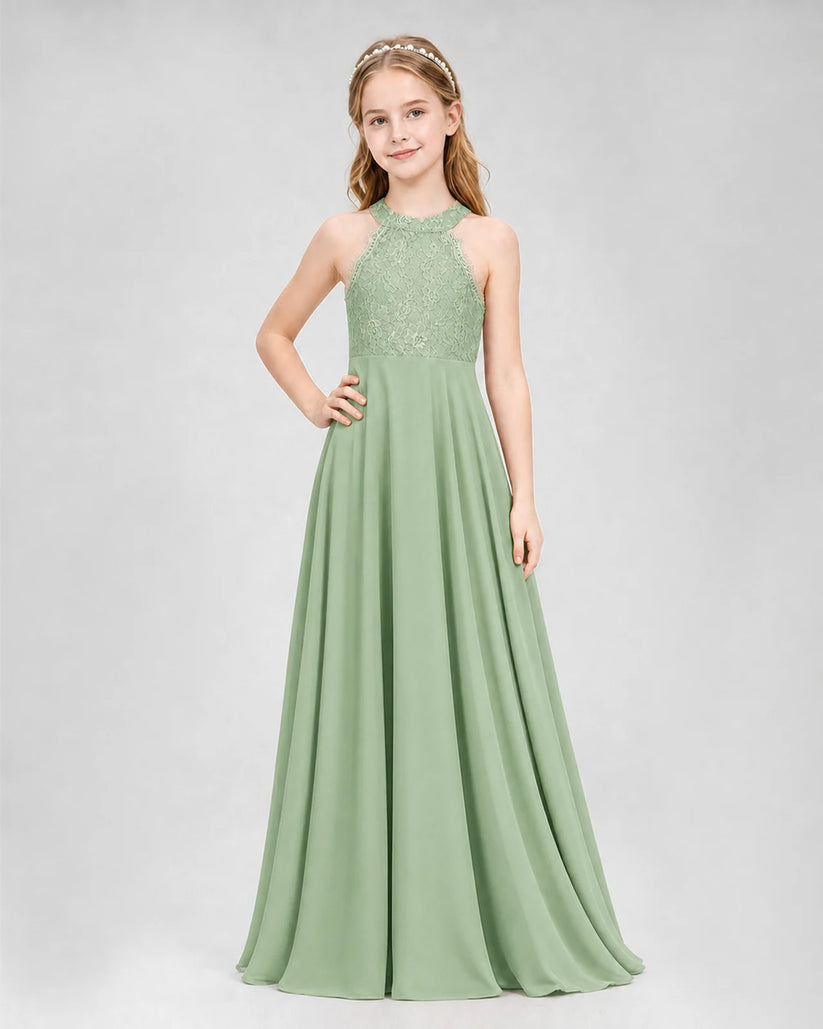 Sage Green A-line Junior Bridesmaid Dresses Side