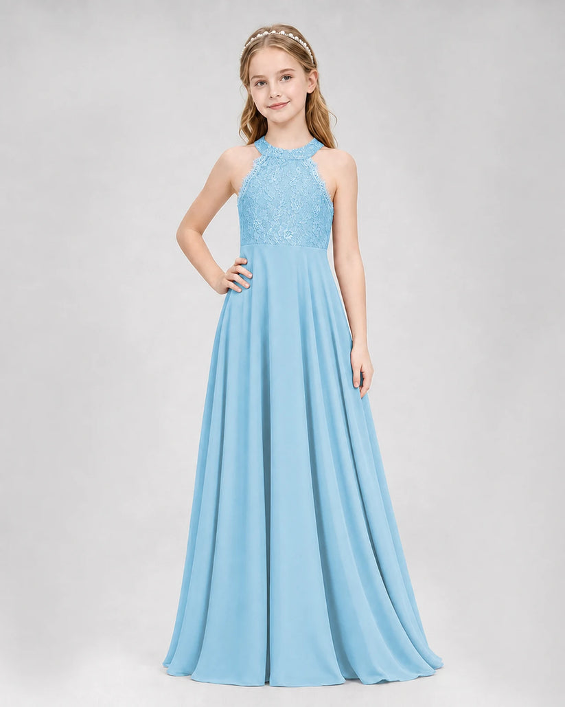 Sky Blue A-line Junior Bridesmaid Dresses Side